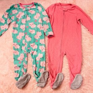 Carters Kids 3T Footies - Green and Pink